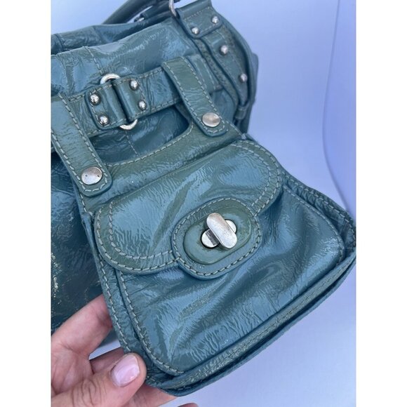 RARE VTG Y2K Lockheart shoulder teal blue patent leather bag large with dustbag - Picture 10 of 15